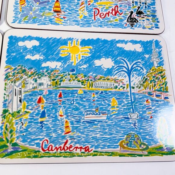 1983 Ken Done Australian City Placemats Trivets Set Sydney Melbourne Perth - Picture 4 of 14